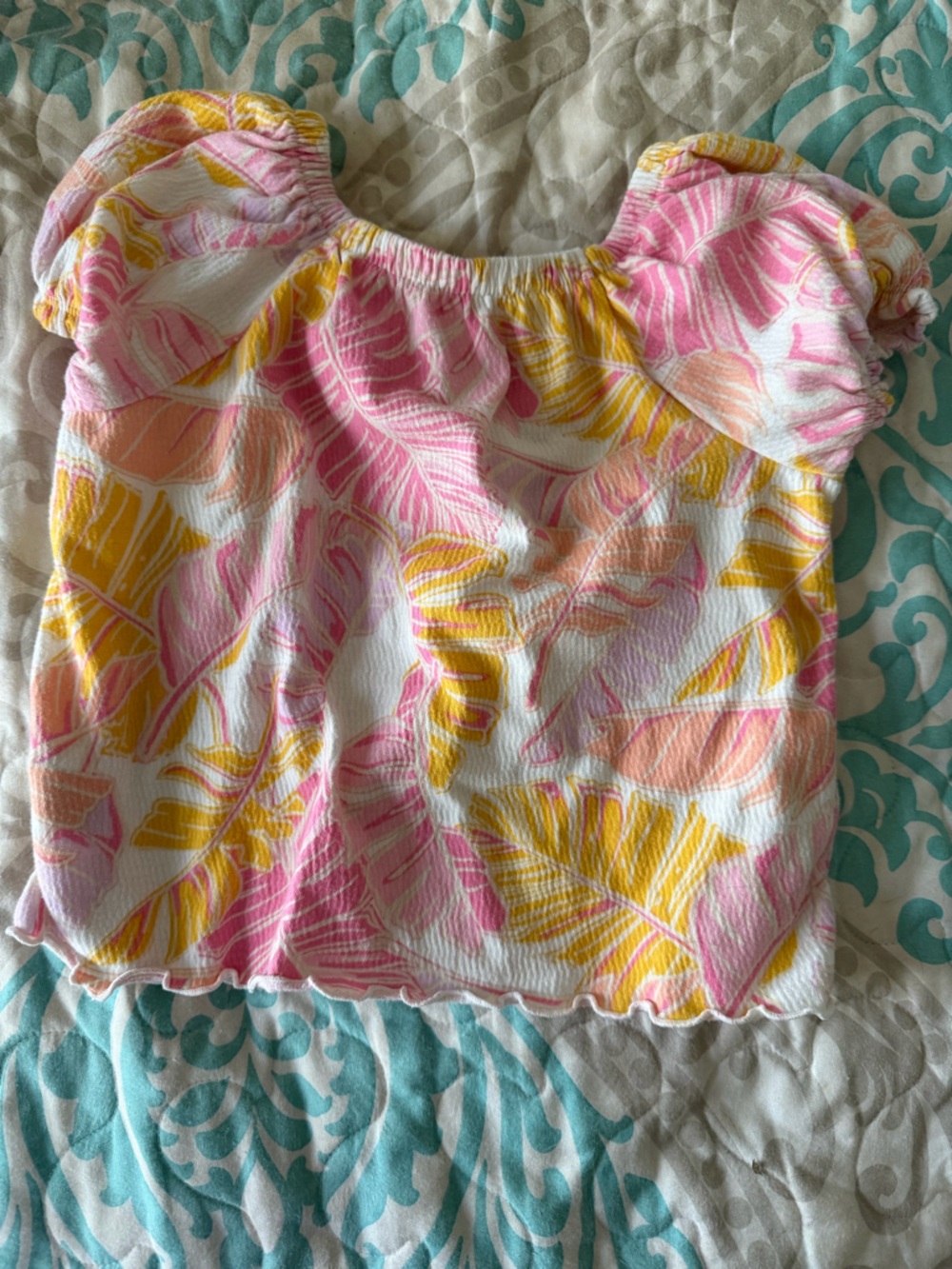 Cat & Jack Pink Yellow Leaf Bubble Romper